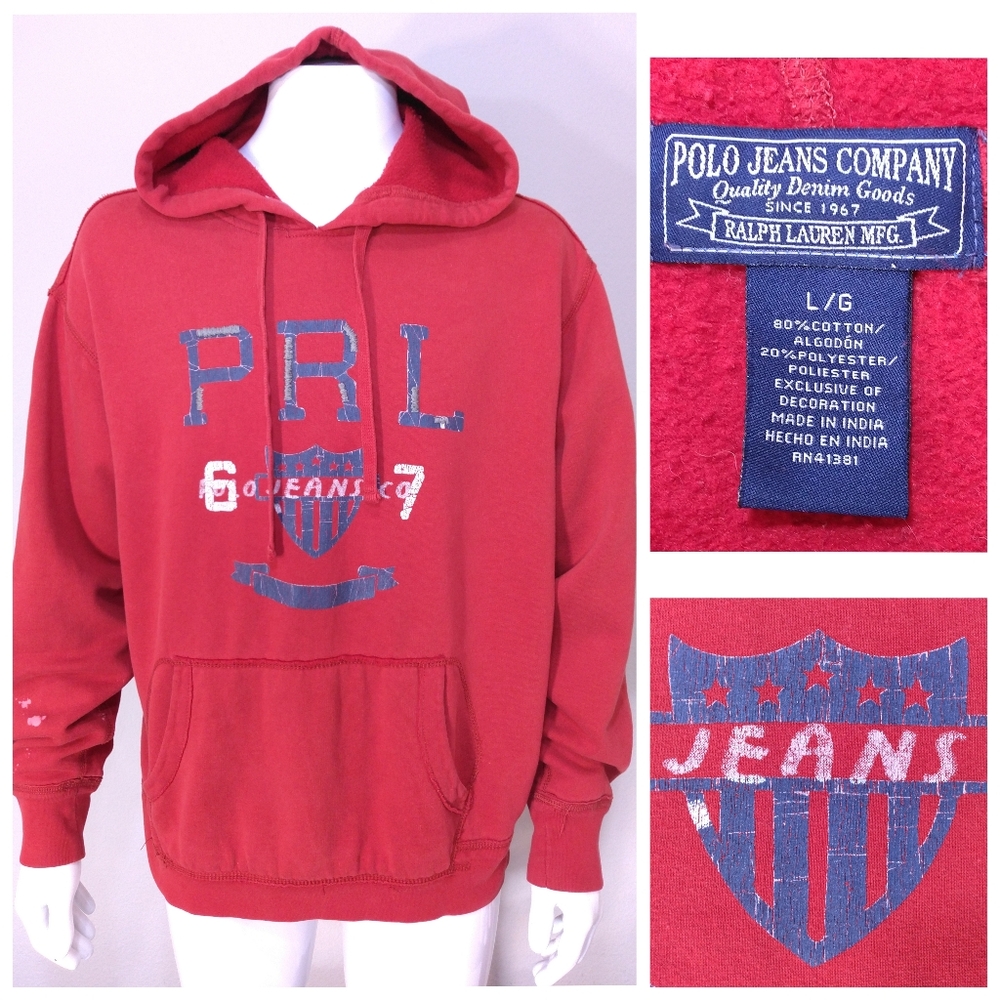 POLO JEANS COMPANY Vintage Hoodie LARGE Multicolor Vtg 90s Size L RALPH LAUREN